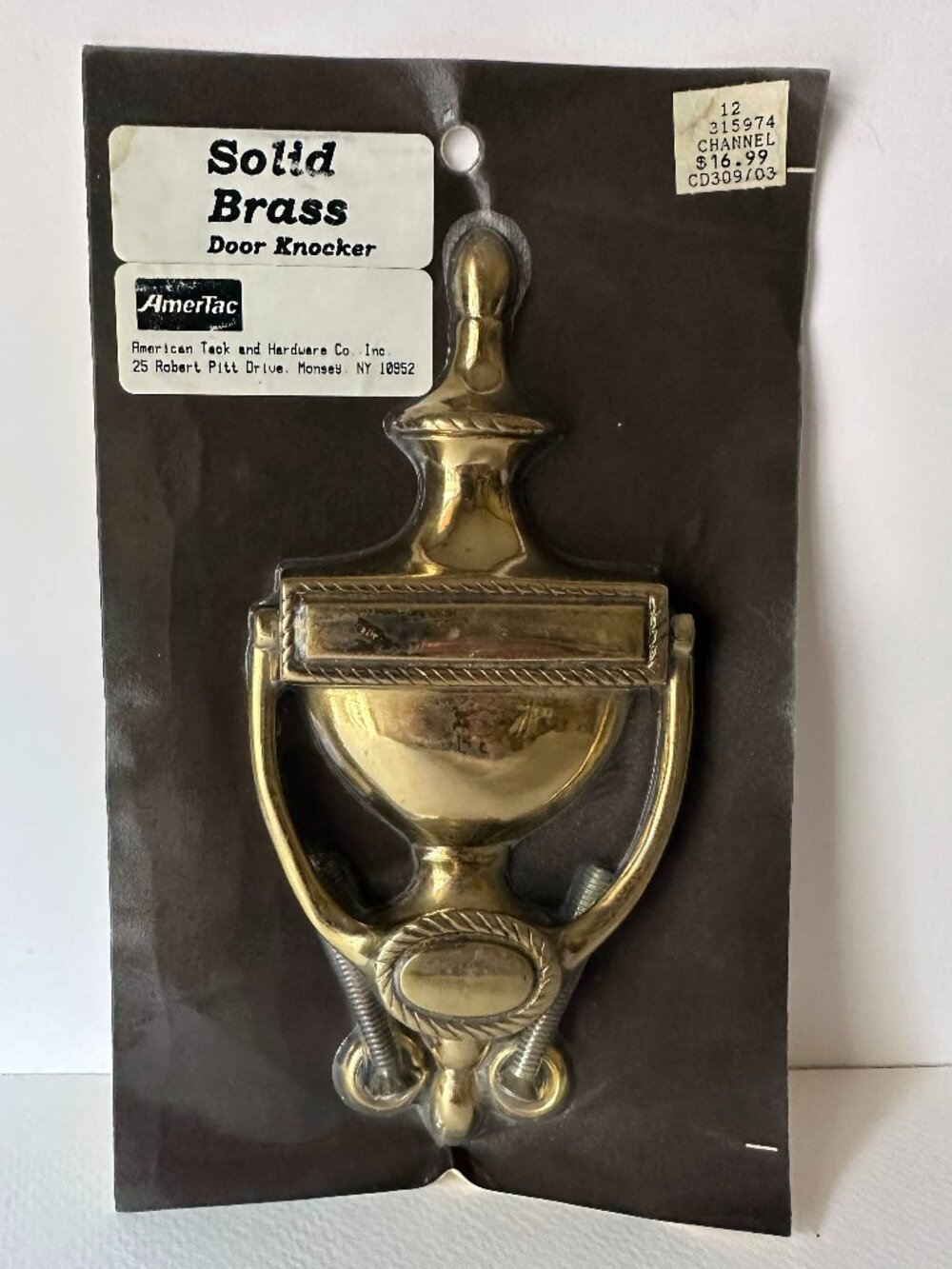 Vintage  Solid Brass Door Knocker AmerTac Factory Sealed Traditional Colonial